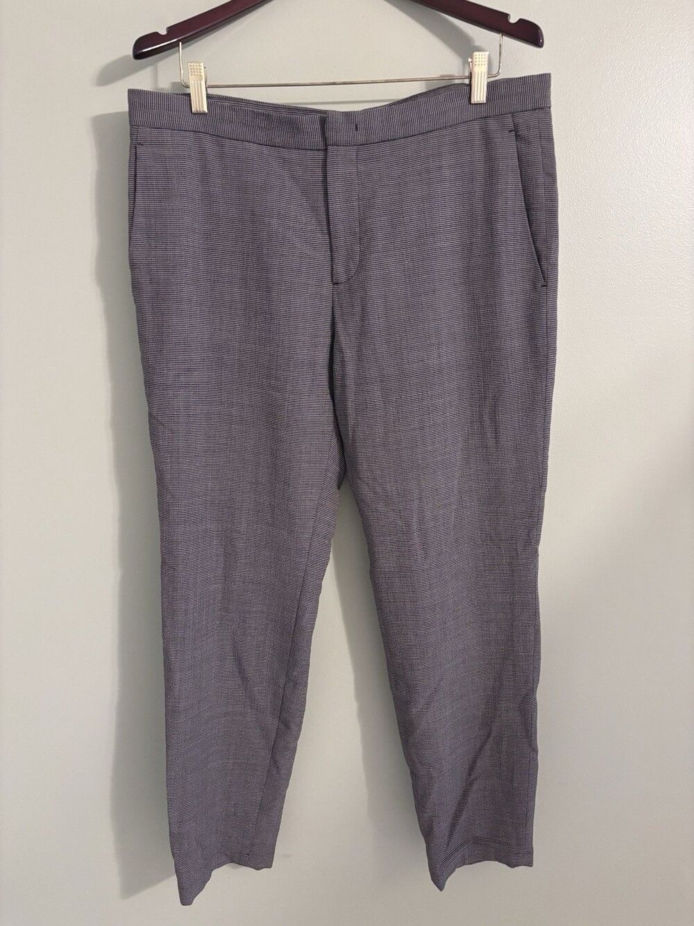 Theory Mens Curtis Regent Fit Pants Houndstooth Drawstring Stretch Wool Blend 34